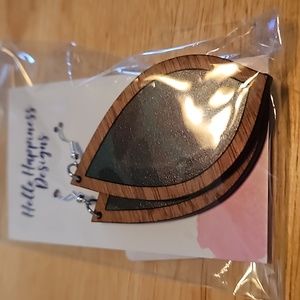 Camo & Wood Teardrop Dangle Earrings